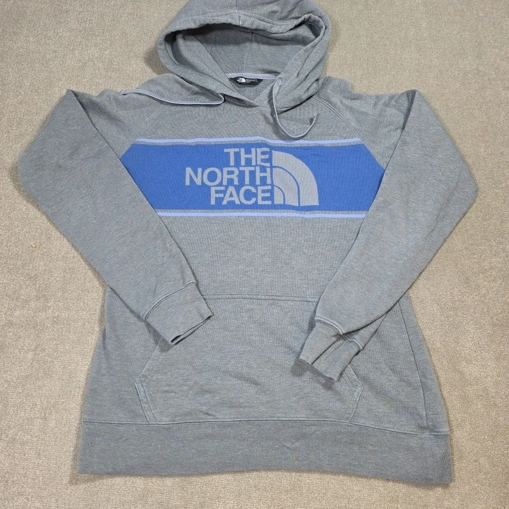 Mens‎ The North Face Hoodie Gray And Blue Stripes Dome Pullover Medium